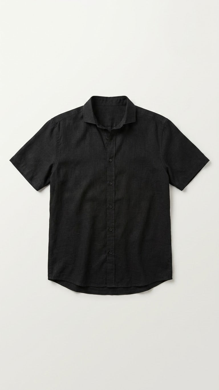 Camisa de lino Negra - Manga corta