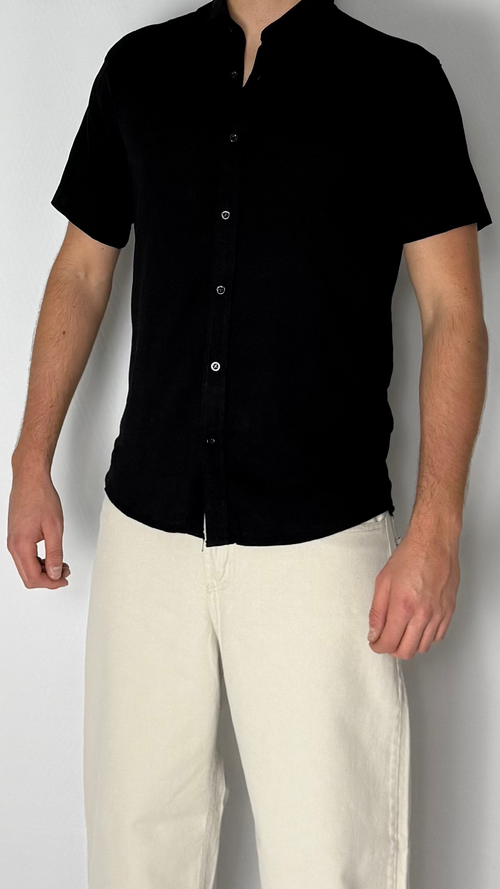 Camisa de lino Negra - Manga corta